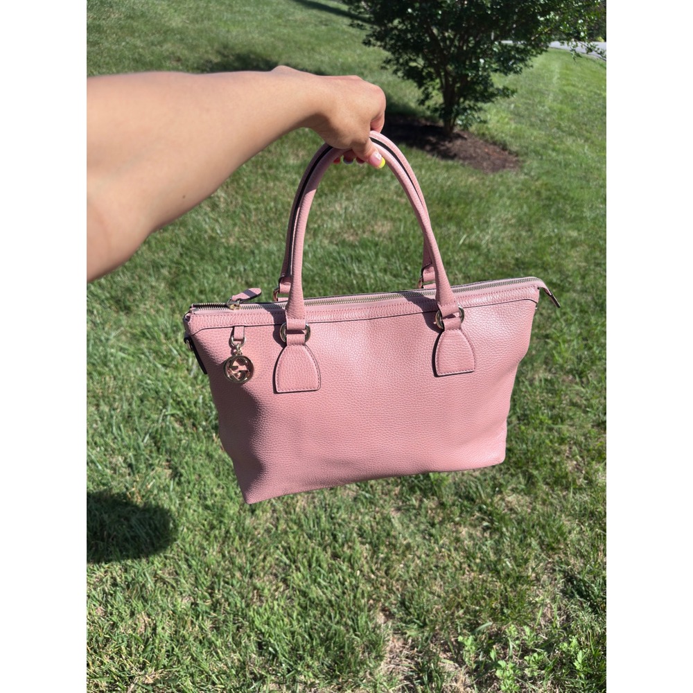 Gucci Dollar Calf Pink Pebbled Leather Tote Bag Interlocking G Charm 449659